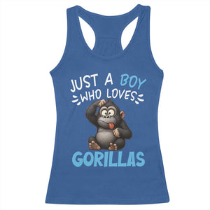Funny Gorilla Lover Gift Racerback Tank Top Just A Boy Who Loves Gorillas TS12 Royal Blue Print Your Wear