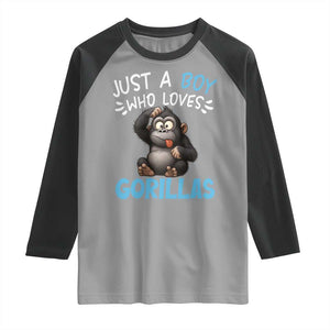 Funny Gorilla Lover Gift Raglan Shirt Just A Boy Who Loves Gorillas TS12 Sport Gray Black Print Your Wear