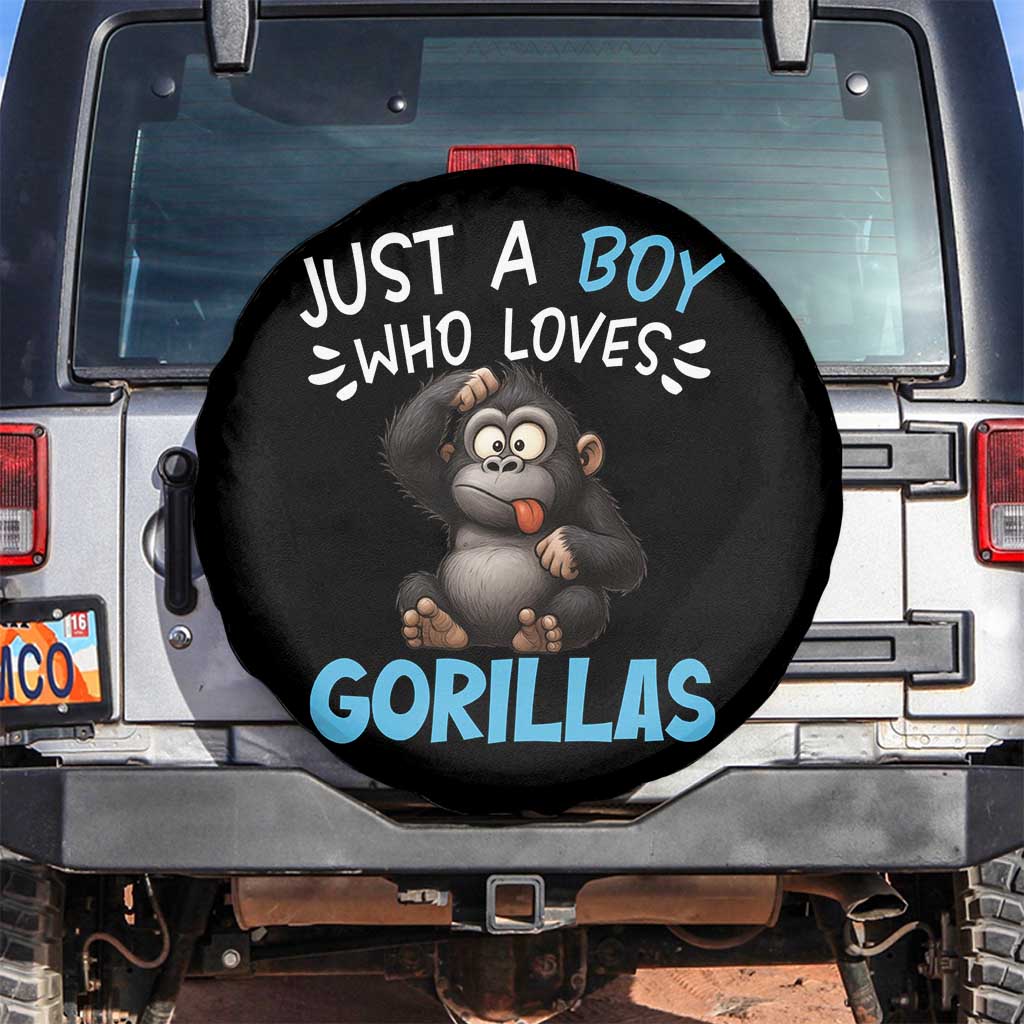Funny Gorilla Lover Gift Spare Tire Cover Just A Boy Who Loves Gorillas TS12 No hole Black Print Your Wear