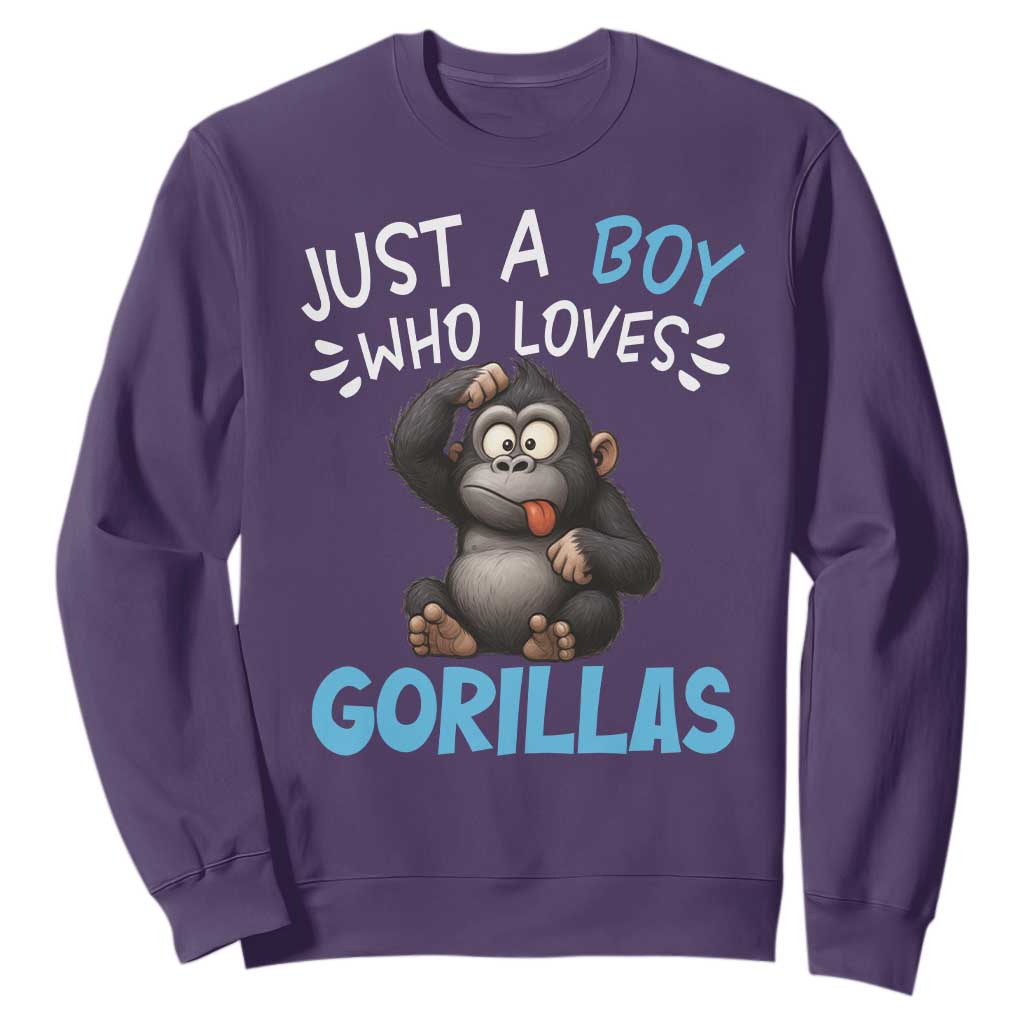 Funny Gorilla Lover Gift Sweatshirt Just A Boy Who Loves Gorillas TS12 Purple Print Your Wear