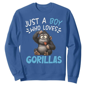 Funny Gorilla Lover Gift Sweatshirt Just A Boy Who Loves Gorillas TS12 Royal Blue Print Your Wear