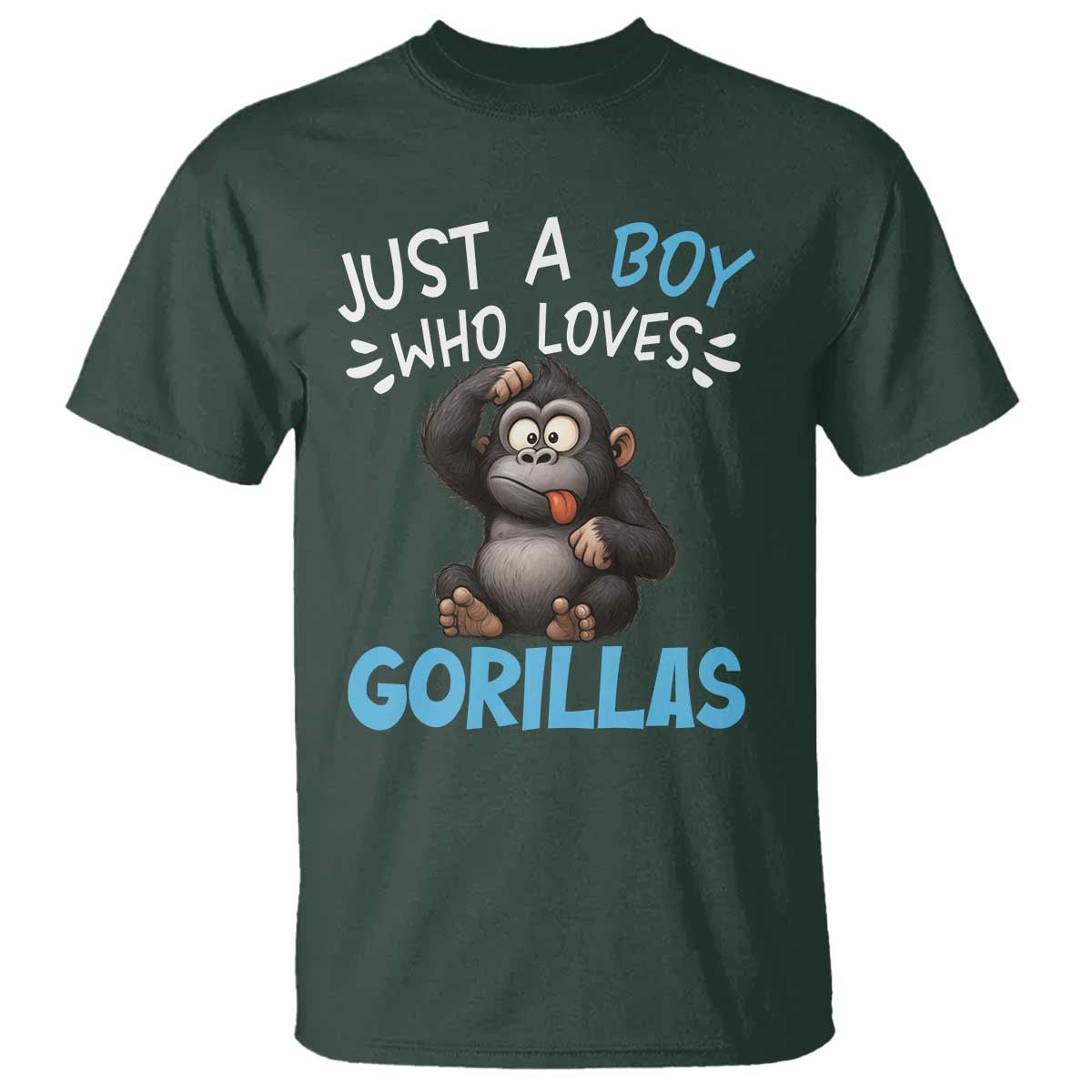 Funny Gorilla Lover Gift T Shirt Just A Boy Who Loves Gorillas TS12 Dark Forest Green Print Your Wear