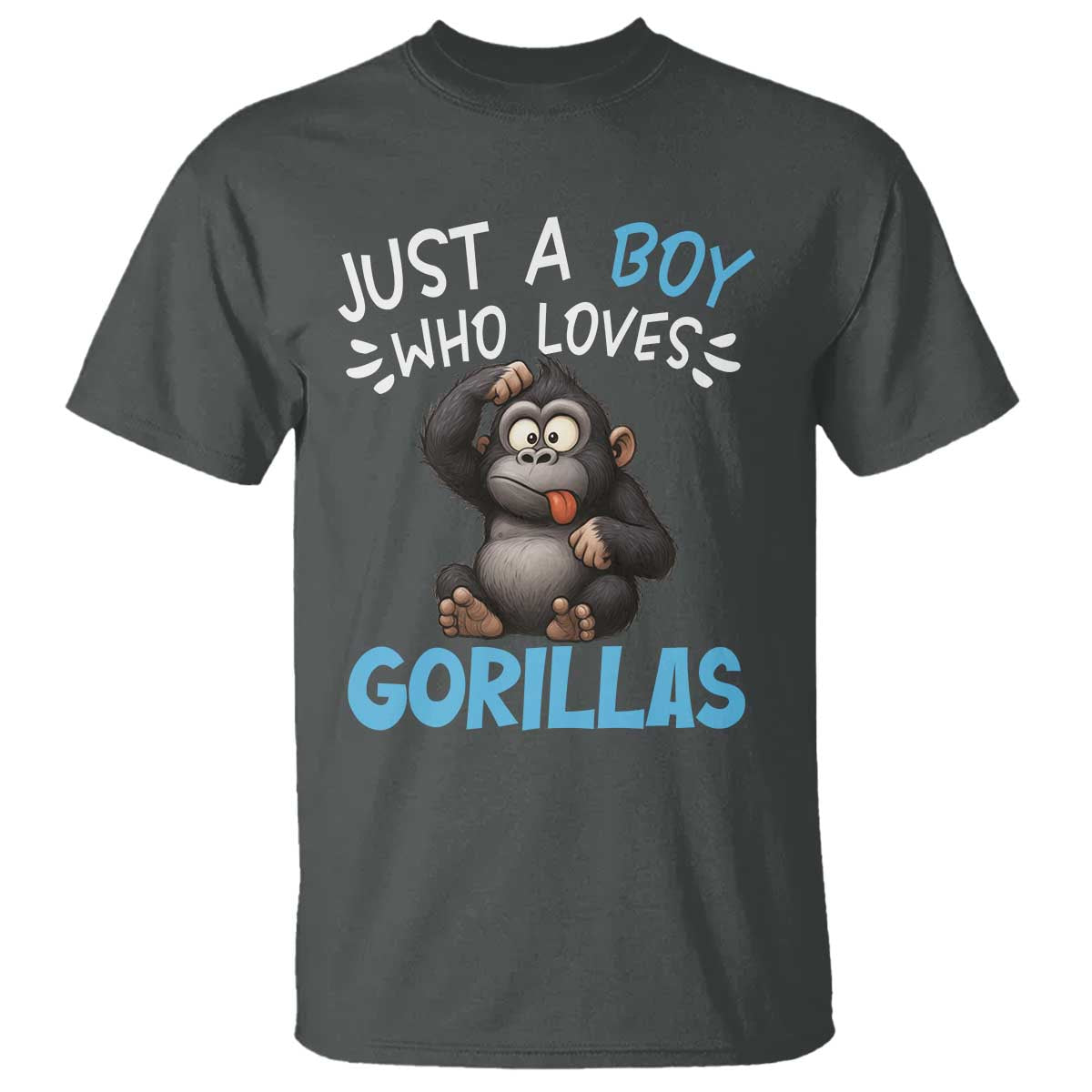 Funny Gorilla Lover Gift T Shirt Just A Boy Who Loves Gorillas TS12 Dark Heather Print Your Wear