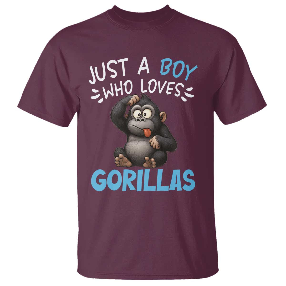 Funny Gorilla Lover Gift T Shirt Just A Boy Who Loves Gorillas TS12 Maroon Print Your Wear