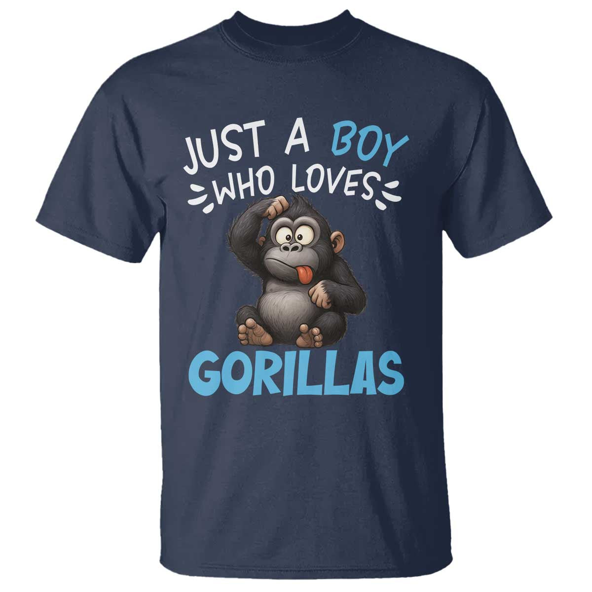 Funny Gorilla Lover Gift T Shirt Just A Boy Who Loves Gorillas TS12 Navy Print Your Wear