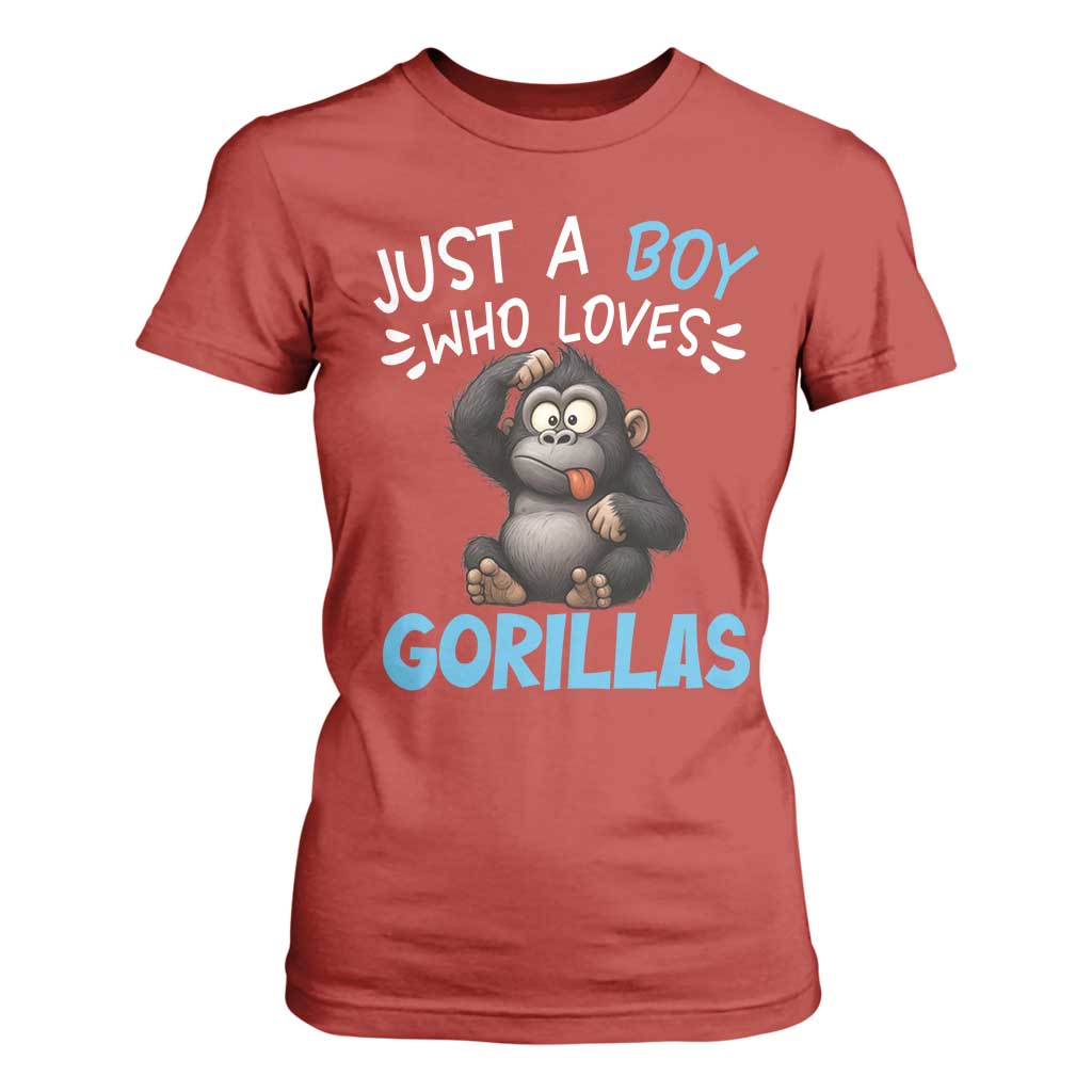 Funny Gorilla Lover Gift T Shirt For Women Just A Boy Who Loves Gorillas TS12 Red Print Your Wear