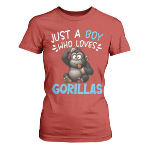 Funny Gorilla Lover Gift T Shirt For Women Just A Boy Who Loves Gorillas TS12 Red Print Your Wear
