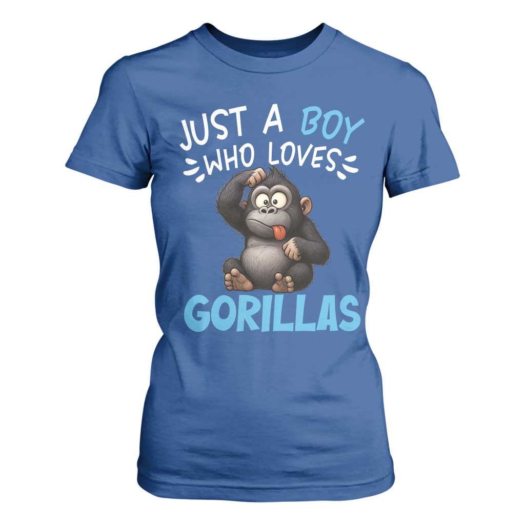 Funny Gorilla Lover Gift T Shirt For Women Just A Boy Who Loves Gorillas TS12 Royal Blue Print Your Wear