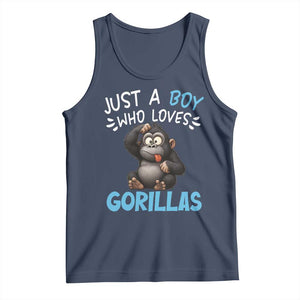 Funny Gorilla Lover Gift Tank Top Just A Boy Who Loves Gorillas TS12 Navy Print Your Wear