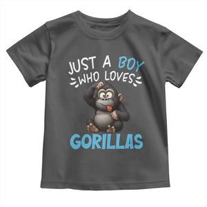 Funny Gorilla Lover Gift Toddler T Shirt Just A Boy Who Loves Gorillas TS12 Dark Heather Print Your Wear