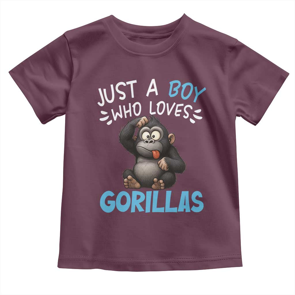 Funny Gorilla Lover Gift Toddler T Shirt Just A Boy Who Loves Gorillas TS12 Maroon Print Your Wear