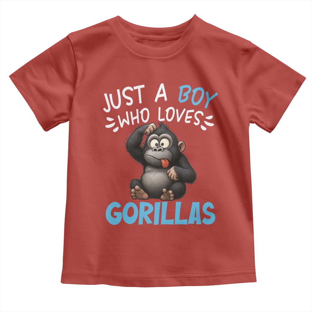 Funny Gorilla Lover Gift Toddler T Shirt Just A Boy Who Loves Gorillas TS12 Red Print Your Wear