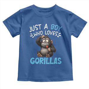 Funny Gorilla Lover Gift Toddler T Shirt Just A Boy Who Loves Gorillas TS12 Royal Blue Print Your Wear