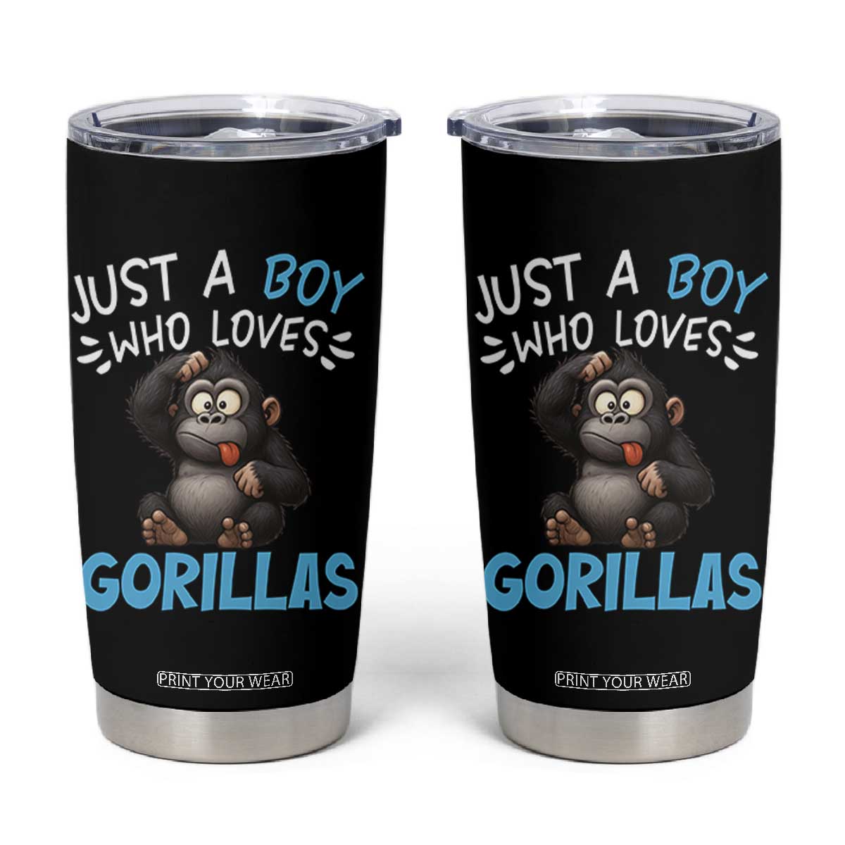 Funny Gorilla Lover Gift Tumbler Cup Just A Boy Who Loves Gorillas TS12 Black Print Your Wear