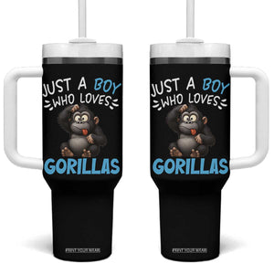 Funny Gorilla Lover Gift Tumbler With Handle Just A Boy Who Loves Gorillas TS12 One Size: 40 oz Black Print Your Wear