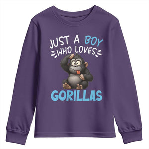 Funny Gorilla Lover Gift Youth Sweatshirt Just A Boy Who Loves Gorillas TS12 Purple Print Your Wear