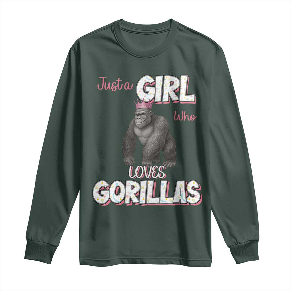 Gorilla Lover Gift Long Sleeve Shirt Just A Girl Who Loves Gorillas TS12 Dark Forest Green Print Your Wear