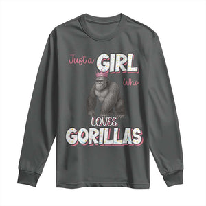 Gorilla Lover Gift Long Sleeve Shirt Just A Girl Who Loves Gorillas TS12 Dark Heather Print Your Wear