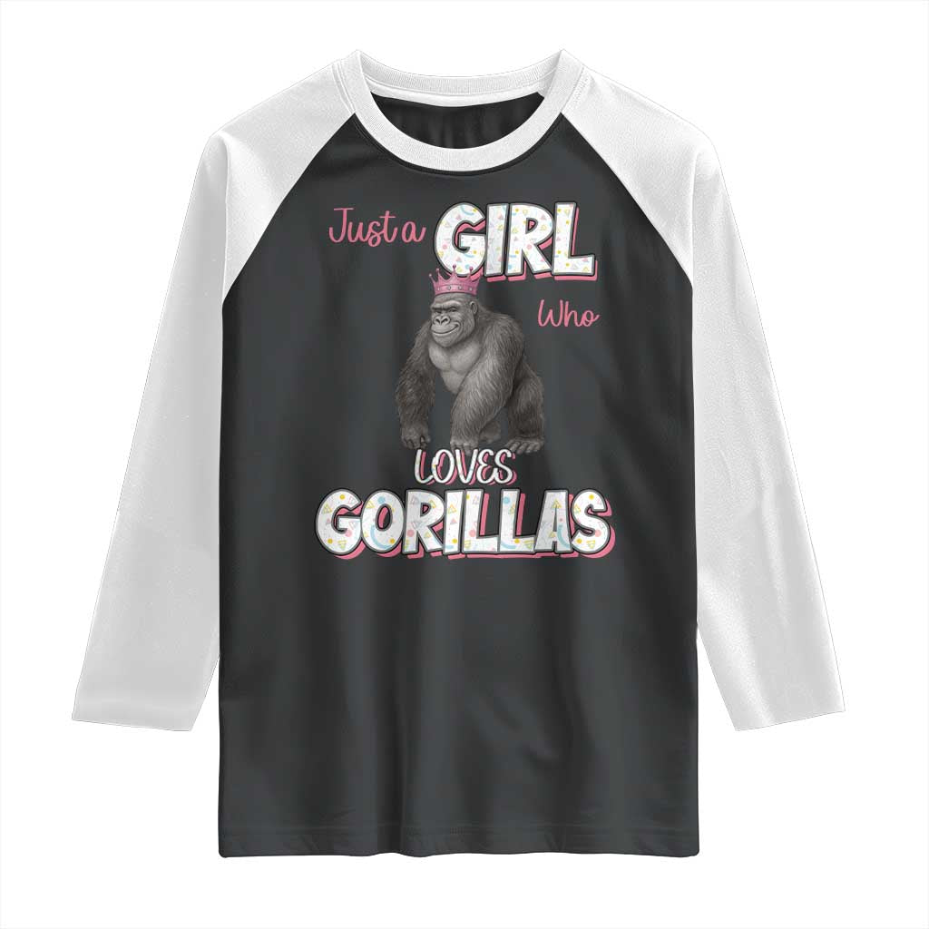 Gorilla Lover Gift Raglan Shirt Just A Girl Who Loves Gorillas TS12 Black White Print Your Wear