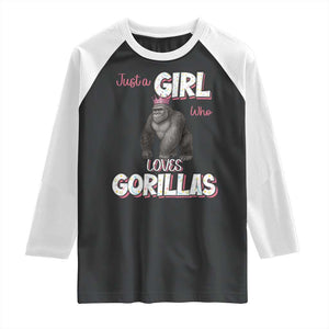 Gorilla Lover Gift Raglan Shirt Just A Girl Who Loves Gorillas TS12 Black White Print Your Wear