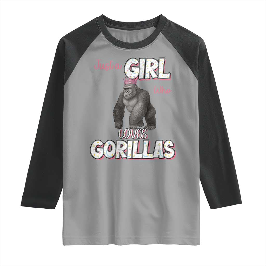 Gorilla Lover Gift Raglan Shirt Just A Girl Who Loves Gorillas TS12 Sport Gray Black Print Your Wear