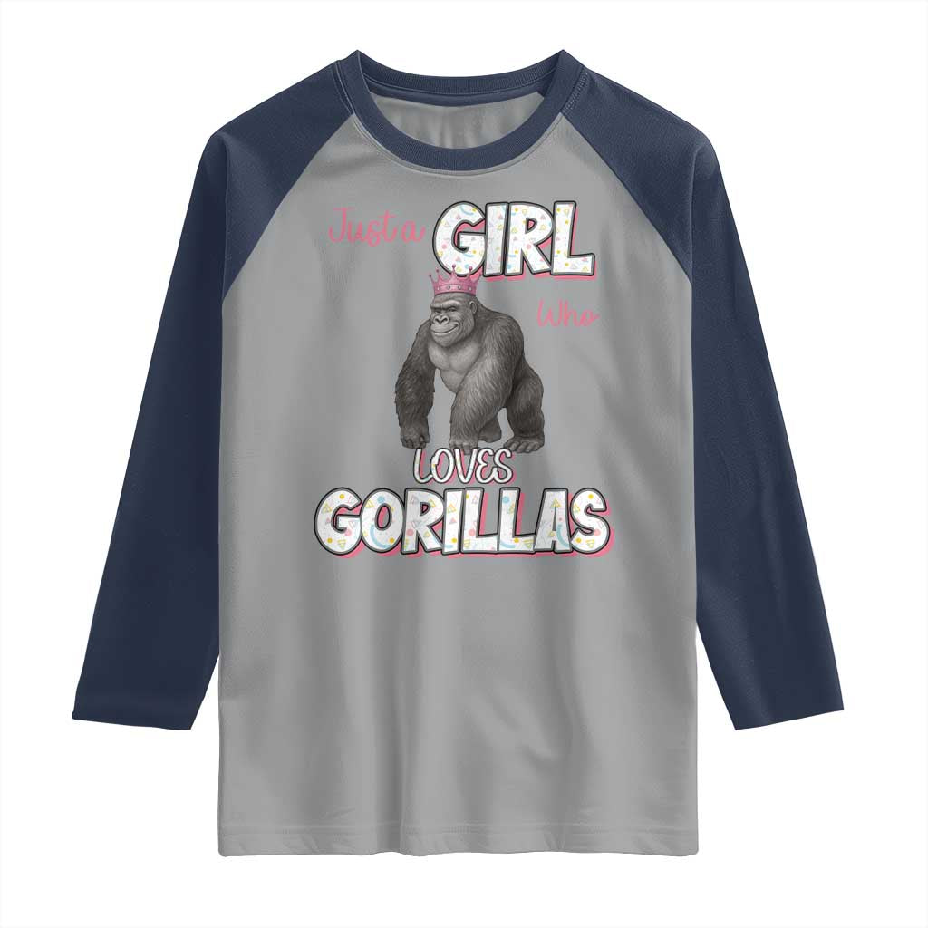 Gorilla Lover Gift Raglan Shirt Just A Girl Who Loves Gorillas TS12 Sport Gray Navy Print Your Wear