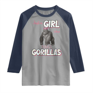 Gorilla Lover Gift Raglan Shirt Just A Girl Who Loves Gorillas TS12 Sport Gray Navy Print Your Wear