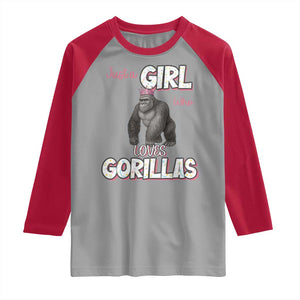 Gorilla Lover Gift Raglan Shirt Just A Girl Who Loves Gorillas TS12 Sport Gray Red Print Your Wear