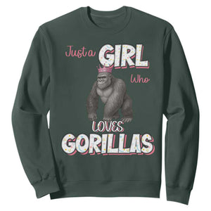 Gorilla Lover Gift Sweatshirt Just A Girl Who Loves Gorillas TS12 Dark Forest Green Print Your Wear
