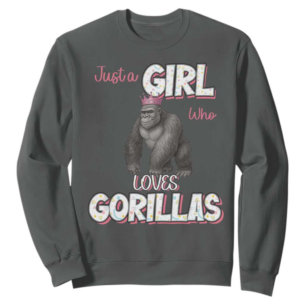 Gorilla Lover Gift Sweatshirt Just A Girl Who Loves Gorillas TS12 Dark Heather Print Your Wear