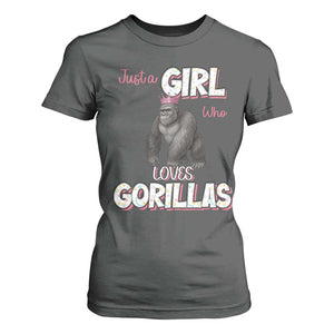 Gorilla Lover Gift T Shirt For Women Just A Girl Who Loves Gorillas TS12 Dark Heather Print Your Wear