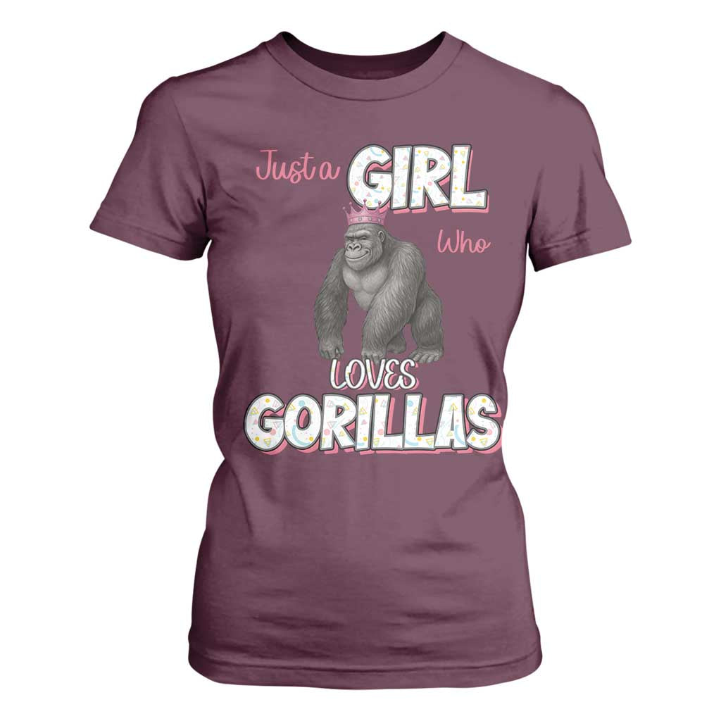 Gorilla Lover Gift T Shirt For Women Just A Girl Who Loves Gorillas TS12 Maroon Print Your Wear
