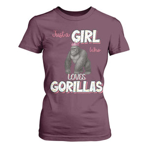 Gorilla Lover Gift T Shirt For Women Just A Girl Who Loves Gorillas TS12 Maroon Print Your Wear