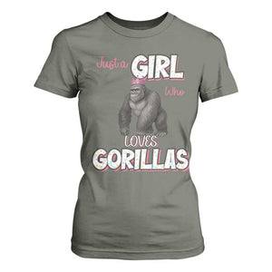 Gorilla Lover Gift T Shirt For Women Just A Girl Who Loves Gorillas TS12 Military Green Print Your Wear