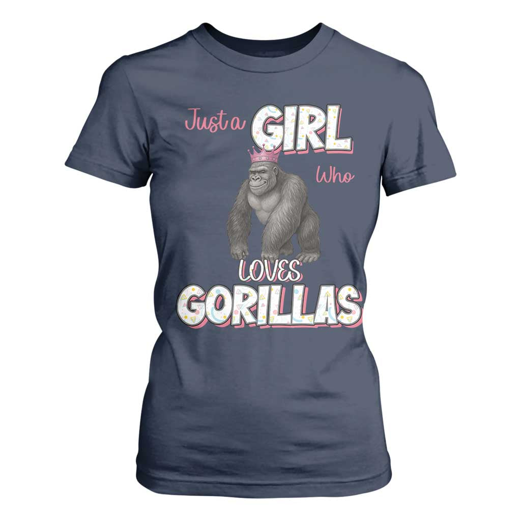 Gorilla Lover Gift T Shirt For Women Just A Girl Who Loves Gorillas TS12 Navy Print Your Wear