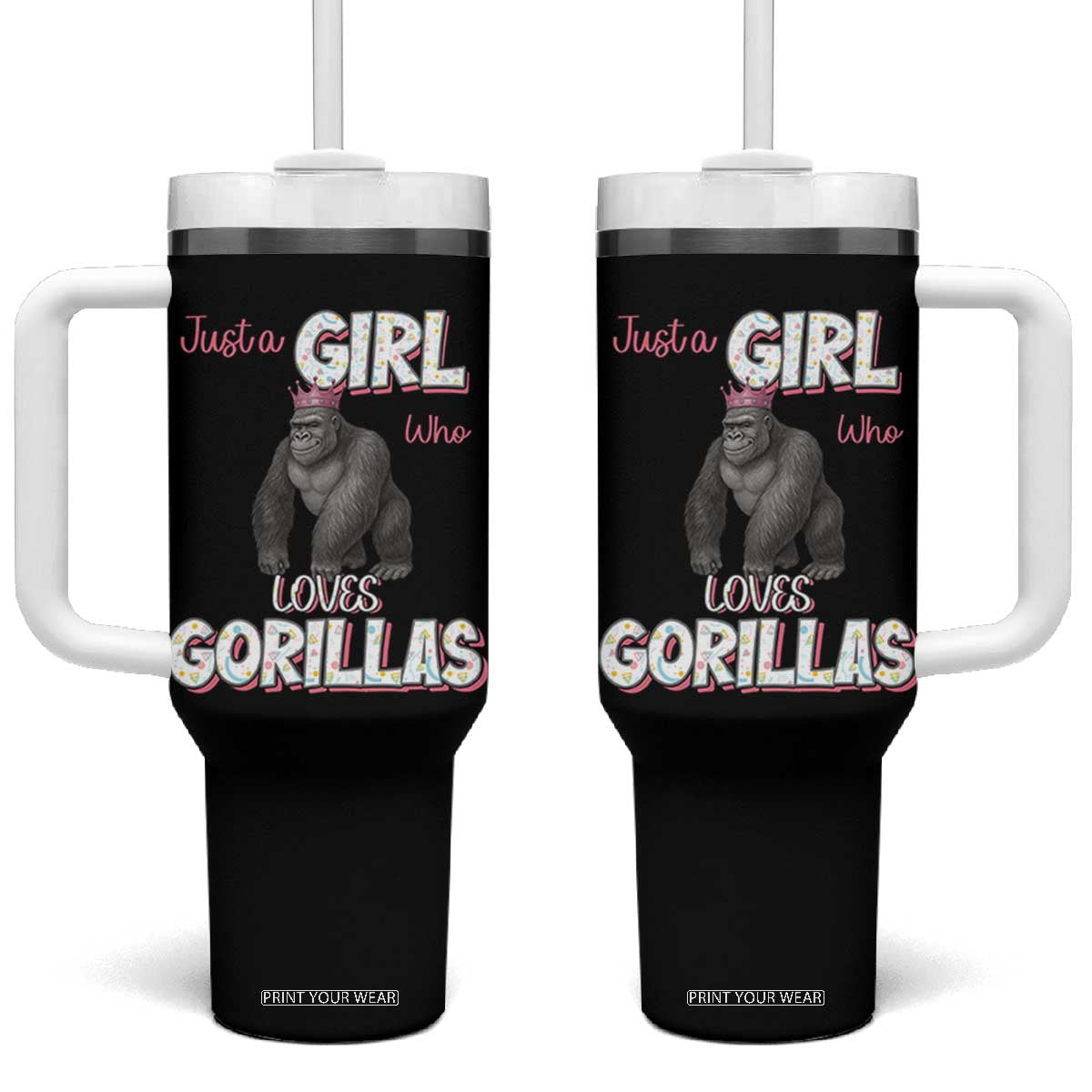 Gorilla Lover Gift Tumbler With Handle Just A Girl Who Loves Gorillas TS12 One Size: 40 oz Black Print Your Wear