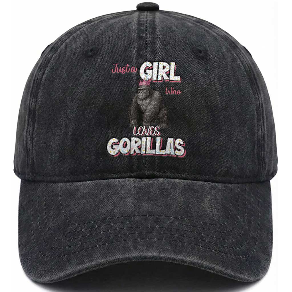 Gorilla Lover Gift Washed Cotton Baseball Cap Just A Girl Who Loves Gorillas TS12 Print Your Wear