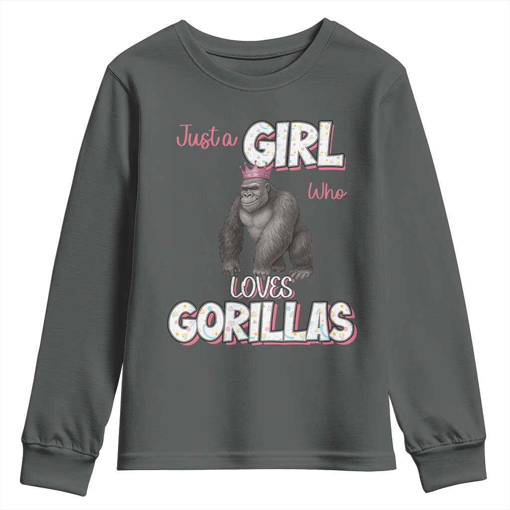 Gorilla Lover Gift Youth Sweatshirt Just A Girl Who Loves Gorillas TS12 Dark Heather Print Your Wear