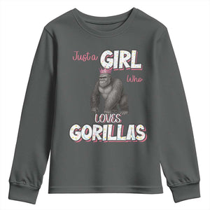 Gorilla Lover Gift Youth Sweatshirt Just A Girl Who Loves Gorillas TS12 Dark Heather Print Your Wear