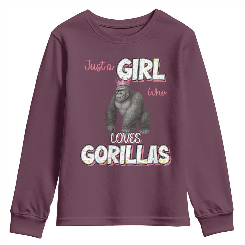 Gorilla Lover Gift Youth Sweatshirt Just A Girl Who Loves Gorillas TS12 Maroon Print Your Wear