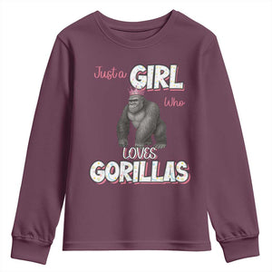 Gorilla Lover Gift Youth Sweatshirt Just A Girl Who Loves Gorillas TS12 Maroon Print Your Wear