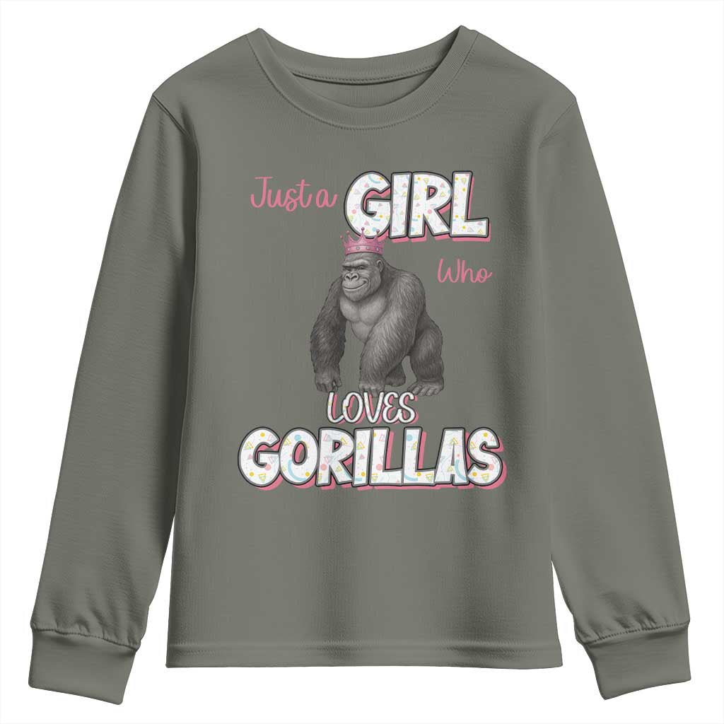 Gorilla Lover Gift Youth Sweatshirt Just A Girl Who Loves Gorillas TS12 Military Green Print Your Wear