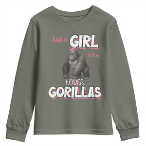 Gorilla Lover Gift Youth Sweatshirt Just A Girl Who Loves Gorillas TS12 Military Green Print Your Wear