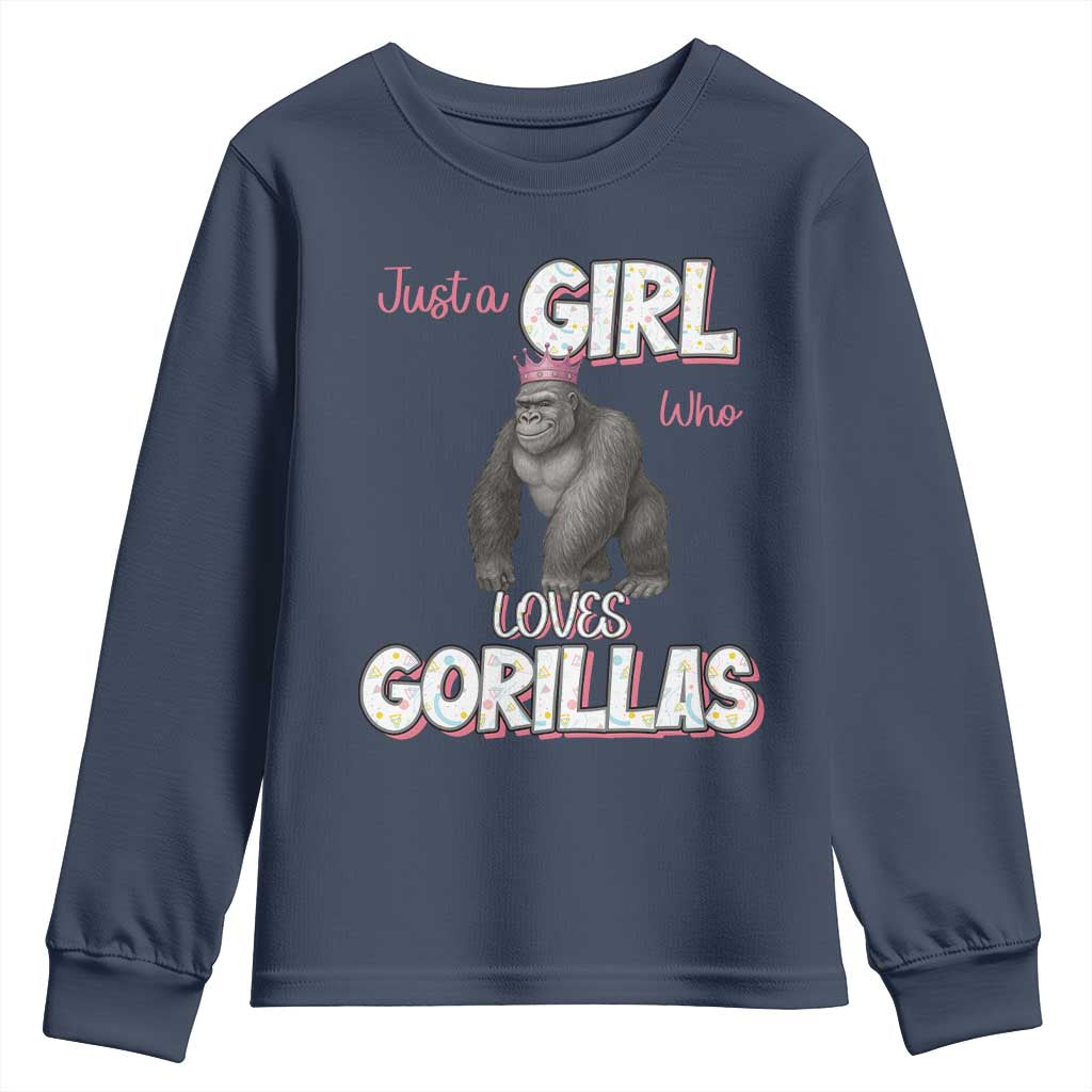 Gorilla Lover Gift Youth Sweatshirt Just A Girl Who Loves Gorillas TS12 Navy Print Your Wear