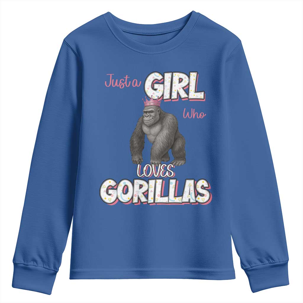 Gorilla Lover Gift Youth Sweatshirt Just A Girl Who Loves Gorillas TS12 Royal Blue Print Your Wear