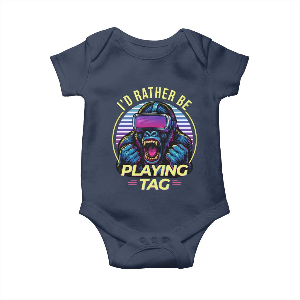 VR Gamer Gorilla Baby Onesie Id Rather Be Playing Tag Gift TS12 Navy Print Your Wear