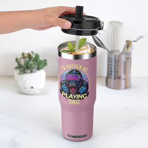 VR Gamer Gorilla Flip Straw Tumbler Id Rather Be Playing Tag Gift TS12 One Size: 30 oz Light Pink Print Your Wear