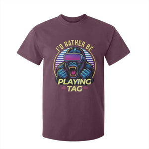 VR Gamer Gorilla T Shirt For Kid Id Rather Be Playing Tag Gift TS12 Maroon Print Your Wear