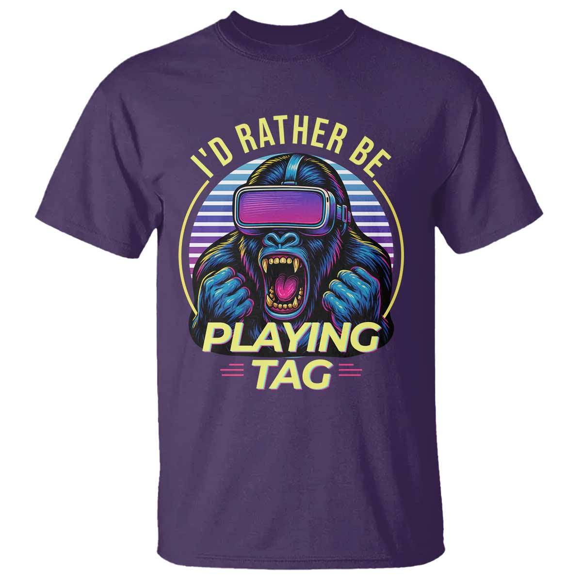 VR Gamer Gorilla T Shirt Id Rather Be Playing Tag Gift TS12 Purple Print Your Wear