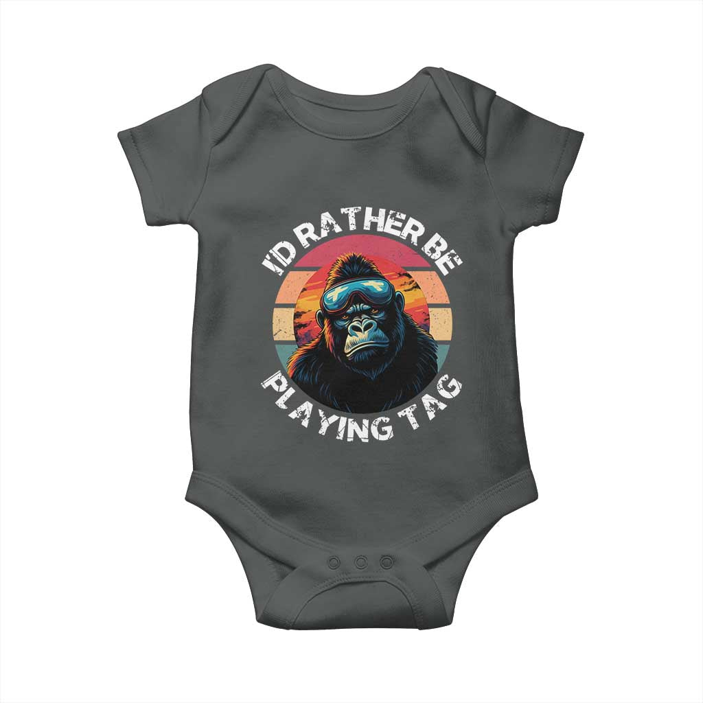 Funny Gorilla Lover Baby Onesie Id Rather Be Playing Tag VR Game TS12 Dark Heather Print Your Wear